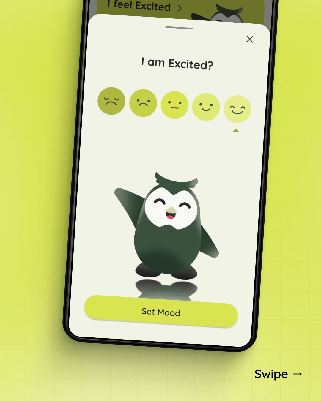 Carousel slide showing the five-face mood picker