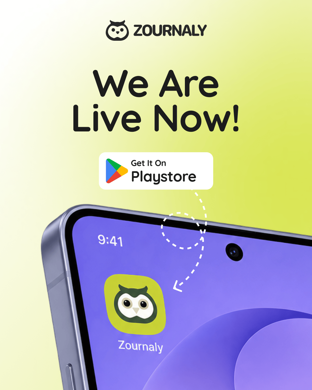 Launch post reading We Are Live Now, with the Play Store badge and the app icon on a phone